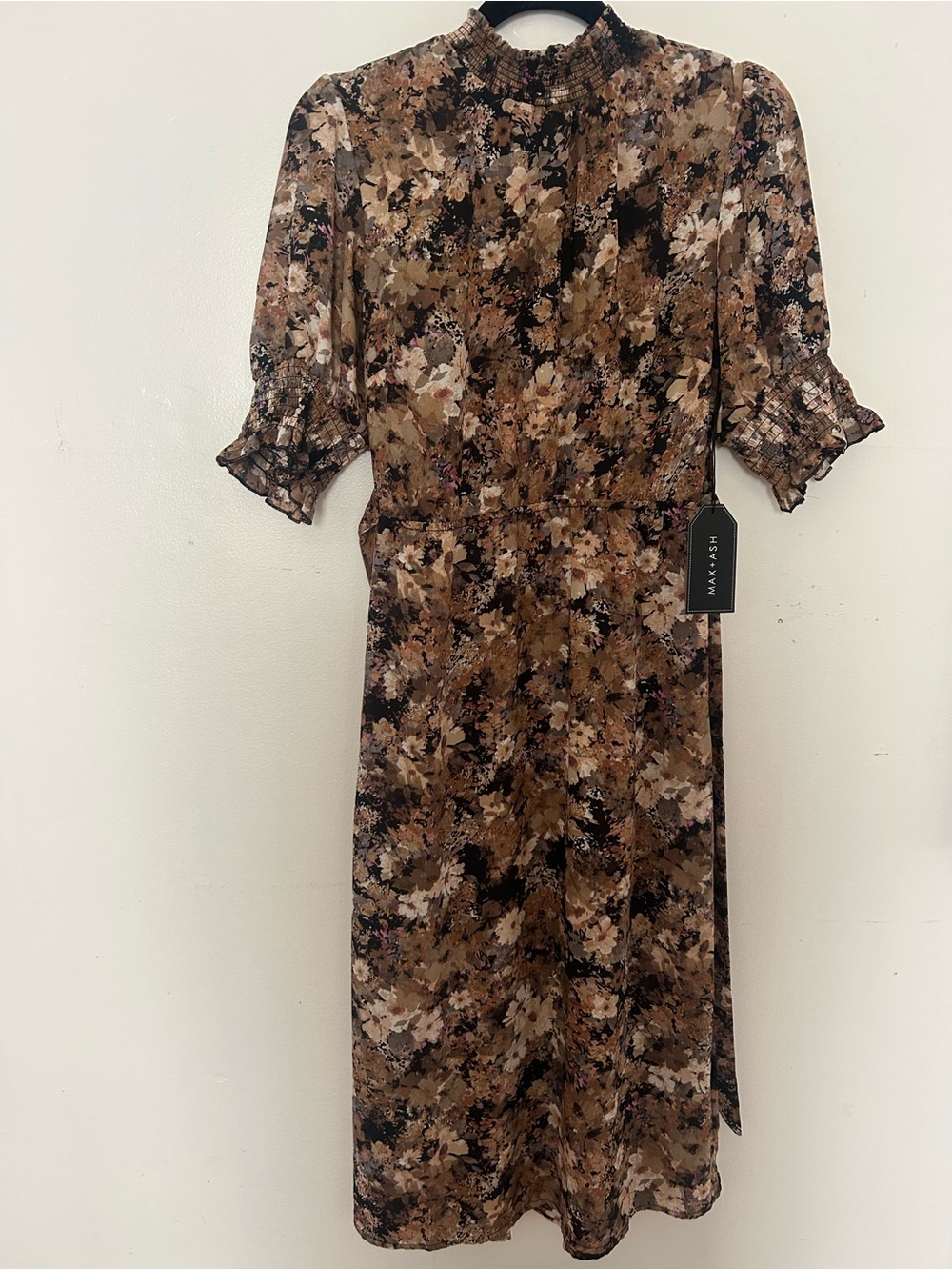 Max Studio Brown and Black Floral Midi Dress